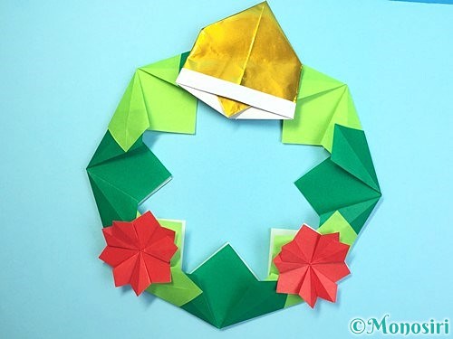 折り紙でクリスマスリースの作り方手順35